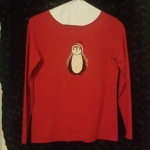 Talbots Red Penguin Sequin T-Shirt NWT